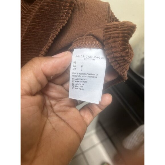 AMERICAN EAGLE WOMEN BROWN CORDUROY BUTTON-UP BABYDOLL SHIRT DRESS Large - Picture 4 of 8